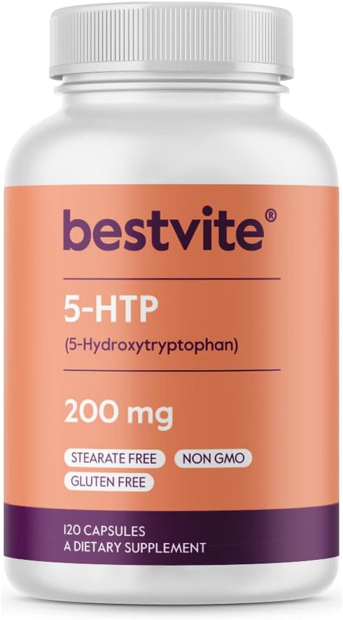 BESTVITE 5-HTP, 200mg per Capsule, 120 Capsules, No Stearates, Gluten Free, Non GMO