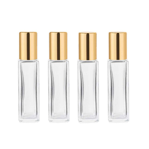 wifreo 4 Pack Square Refillable Thick Glass Roller Bottles, 1/3oz 10ml Perfume Essential Oil