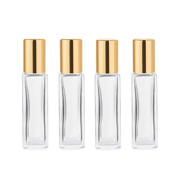 wifreo 4 Pack Square Refillable Thick Glass Roller Bottles, 1/3oz 10ml Perfume Essential Oil