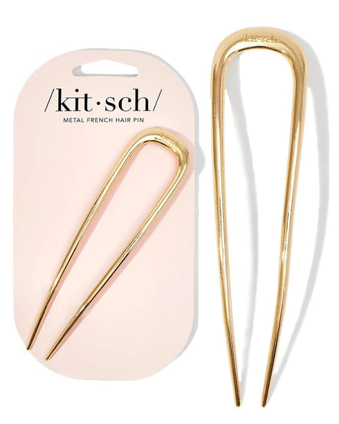 Kitsch Metal Hair Pins for Women - Gold U-Shaped Hair Sticks for Thick Hair, Buns, French Twist, 1pc