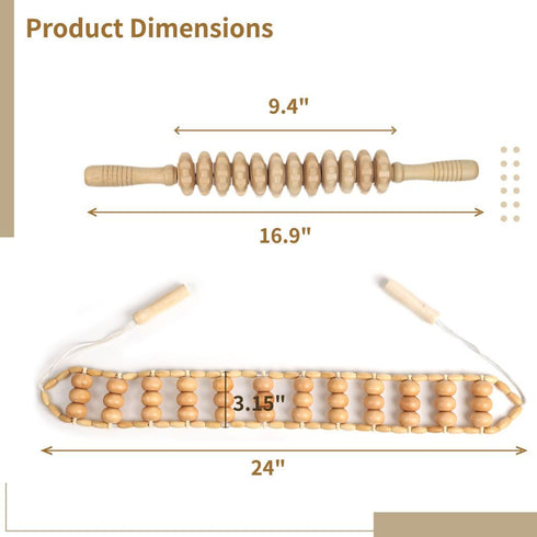 Kronabelle 2Pcs Wooden Massage Roller & Rope Manual Back And Full Body Massager