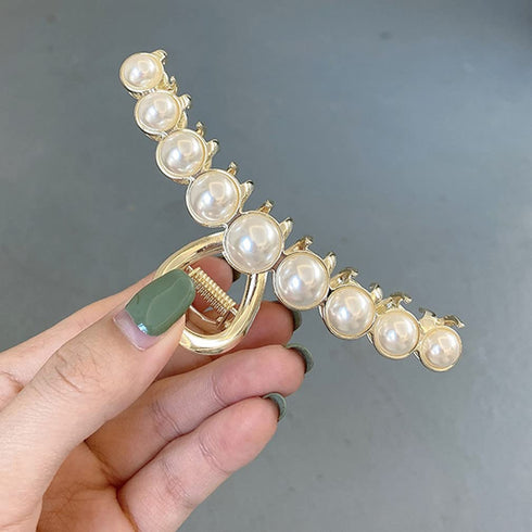 Rhinestone Hair Claw Clips Vintage Metal Imitation Pearl Hair Jaw Clip for Women