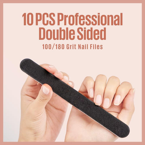 MEFA 10 Pack Nail File & Buffer Professional Double Sided 100/180 Grit Reusable Nail Buffer Nail Files Washable Salon Quality Compact Emery Board Black Manicure Pedicure Nail Care Tool Gift for Women