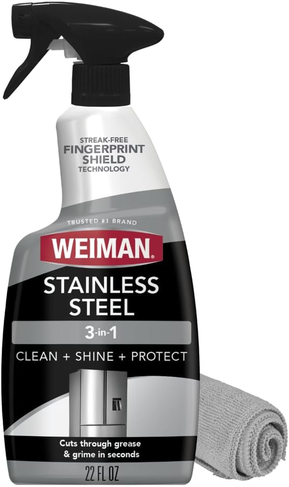 Weiman Stainless Steel Cleaner & Polish, Anti Fingerprint Spray Stainless Steel Cloth,