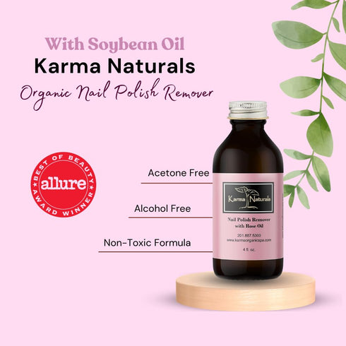 Karma Organic Nail Polish Remover with Rose Oil, Non-Toxic, Vegan, Acetone Free, 4 fl. Oz