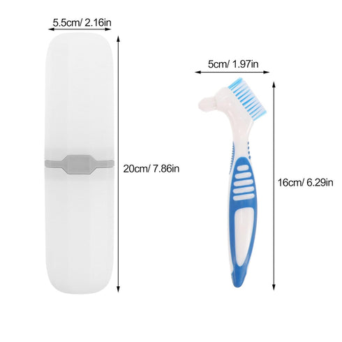 Healeved 2 Sets Denture with Toothbrush Cases, Small Double-Side Assorted Color Denture Cleaning