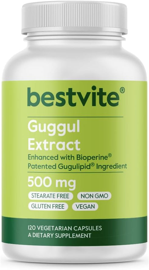BESTVITE Guggul Extract 500mg, 120 Vegetarian Capsules, Patented and Standardized, Vegan, Non-GMO