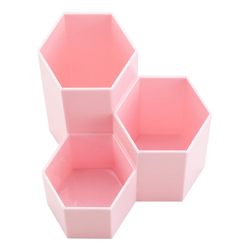LoveBB Makeup Brush Holder Organizer, 3 Slot Plastic Storage Solution for Cosmetics Brushes, Pink