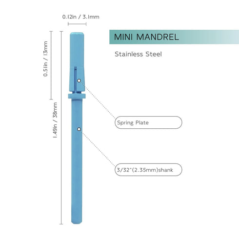 Small Mandrel Bit, Professional Blue 3.1mm Mini Bit for Small Sanding Band Files, Stainless Steel Drill Tool