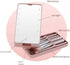 Portable Makeup Mirror with 5 Makeup Brushes, Travel Case Storage Box, LED Rechargeable Makeup Mirror, Pink