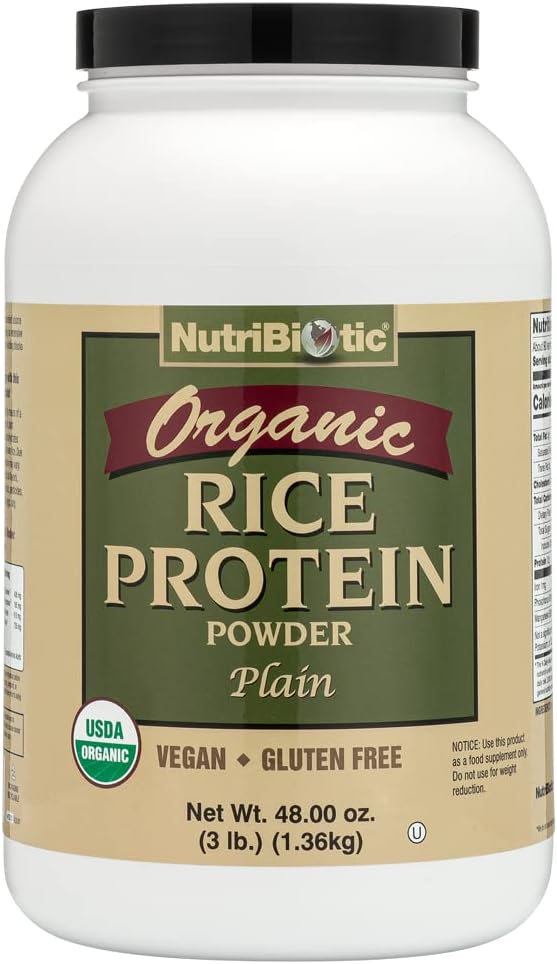 NutriBiotic Certified Organic Rice Protein Plain, 3 Pound | Low Carbohydrate Vegan Protein Powder
