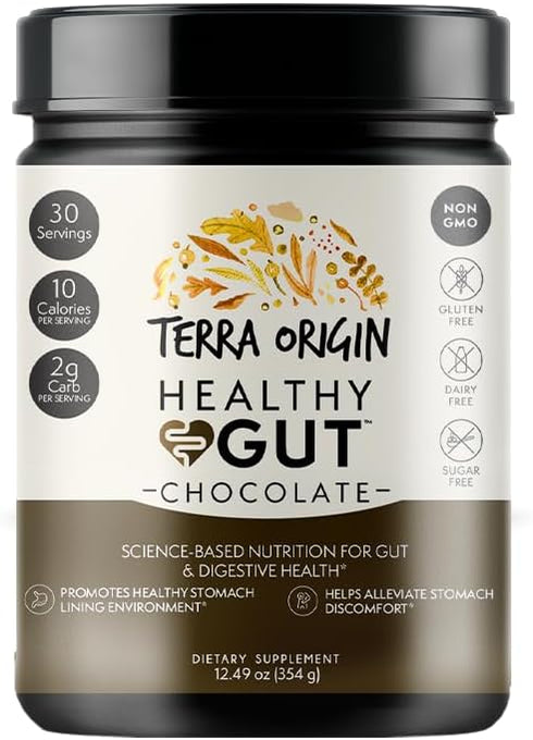 TERRA ORIGIN Healthy Gut Chocolate - 30 Servings with L-Glutamine, Zinc, Glucosamine, and More!