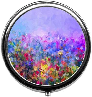 Abstract Hand Drawn Watercolor Flowers Pill Box, Round Three-Compartment Case for Medication