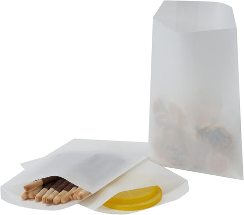 FOCCIUP 100 Pcs Small Flat Paper Bags, 4x6 Inch Semi-Transparent Glassine Bags for Party Favors