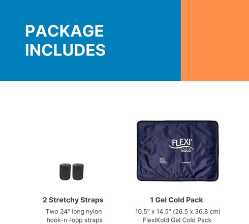 FlexiKold Large Reusable Gel Ice Pack with Straps – Flexible Cold Compress for Injuries, Medical Ice Wrap, Standard