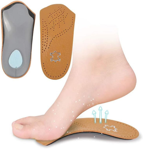 Leather Orthotic Inserts with Metatarsal Pad, 3/4 Arch Support Insoles for Men and Women (EU43-44/US M10-11)