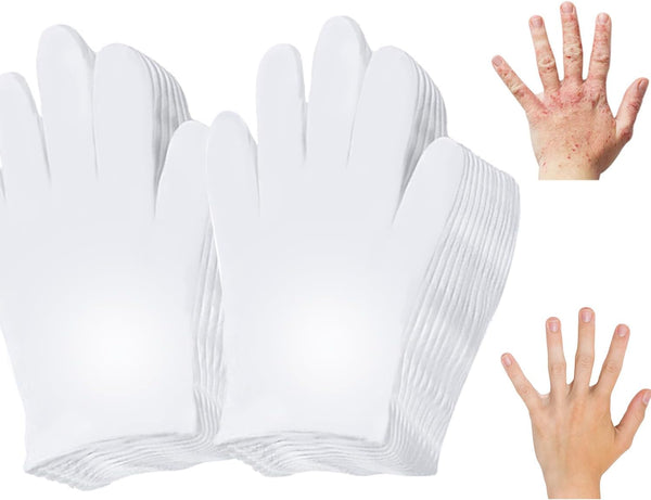White Cotton Glove 24 Pieces, Washable Eczema Moisturizing Glove for Sleeping, One Size Fit Most Overnight