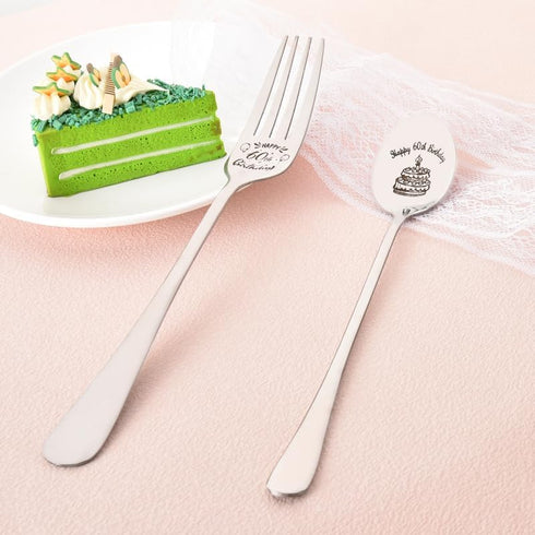 Happy 60th Birthday Gifts for Grandma Grandpa, Engraved Spoon Fork for Men Women, 60 Year Old Birthday Present