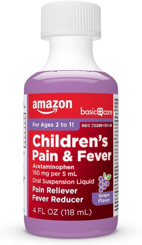 Amazon Basic Care Children's Acetaminophen, 160 mg per 5 mL, Grape Flavor, 4 fl oz (Pack of 1)