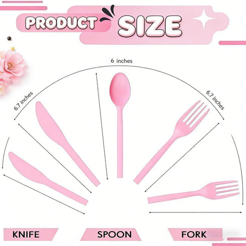 UTXHWL 120 Pack Set, (40 Pink Plastic Silverware Disposable Forks Spoons Knives Each), Heavy Duty Cutlery for Princess