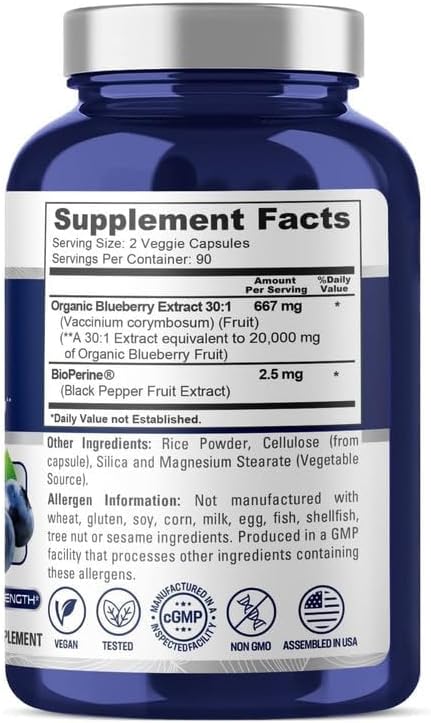 NusaPure Blueberry Concentrate 20,000mg - 180 Veggie Powder Caps, 100% Vegetarian, Non-GMO
