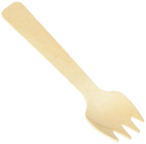 Concession Essentials 100 Pcs Mini Wooden Forks, 4-inch Length, Natural Birch Wood Biodegradable Utensils