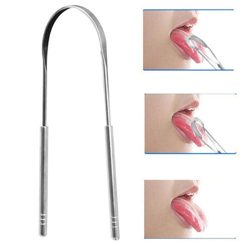 Stainless Steel Tongue Scraper, Semicircle Cleaner for Adults, Reduces Bad Breath, Oral Care Tool