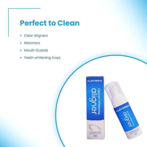 White Foam Aligner Cleaner + Whitener for Clear Aligners, Retainers, Mouth Guards, Teeth Whitening Trays