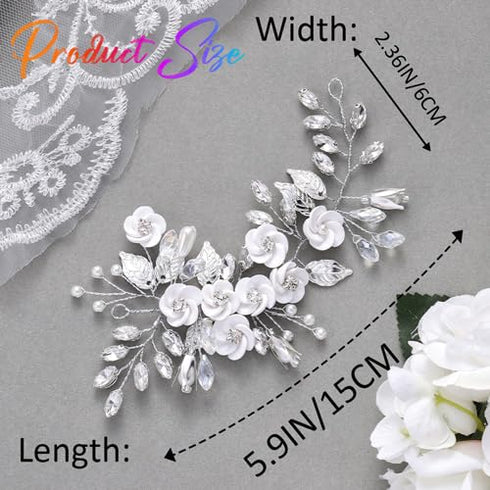 Latious Silver Flower Bride Wedding Hair Vine, Rhinestone Bridal Hairpiece for Women and Girls