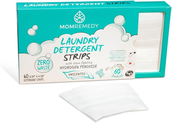 Laundry Detergent Strips, Eco-Friendly Laundry Sheets, Stain Fighting Hydrogen Peroxide, Unscented, 60 Sheets