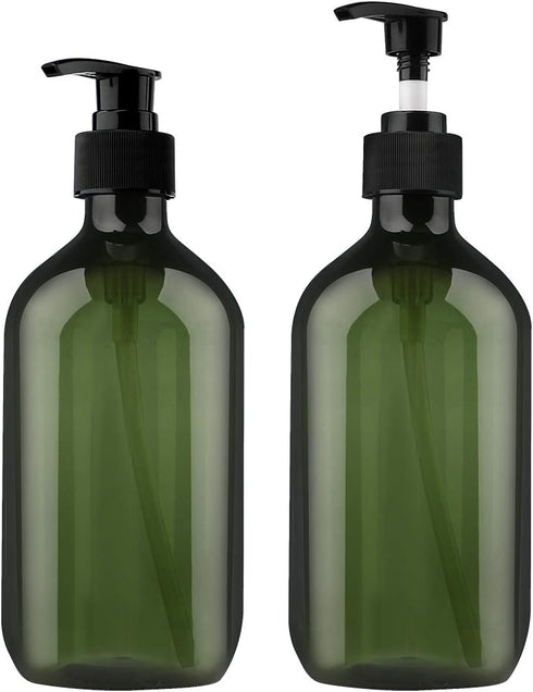 Yebeauty Pump Bottles, 17oz/500ml Liquid Soap Dispenser, Large Empty Plastic Refillable Containers, 2 Pack Green