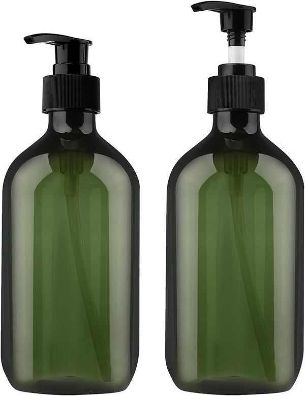 Yebeauty Pump Bottles, 17oz/500ml Liquid Soap Dispenser, Large Empty Plastic Refillable Containers, 2 Pack Green