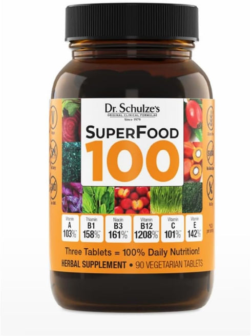 Dr. Schulze's Superfood 100 - Vitamin & Mineral Herbal Concentrate, Daily Nutrition & Increased Energy, 90 Tabs