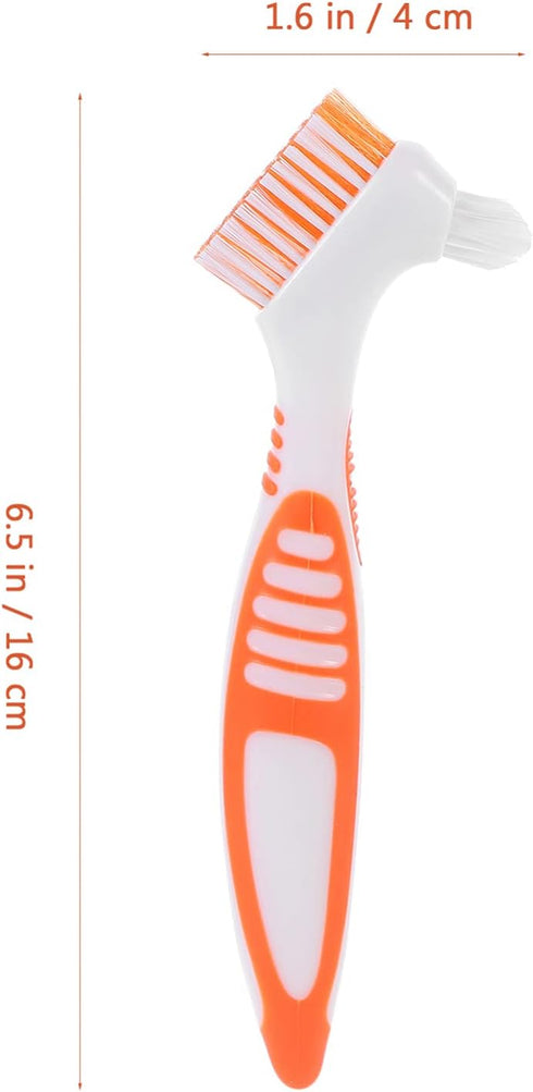 Healifty 4 Pcs Hard Denture Brush Double Sided Toothbrush Multi- Layered Bristles Fake Teeth Cleaning Brush Denture Care (Orange)