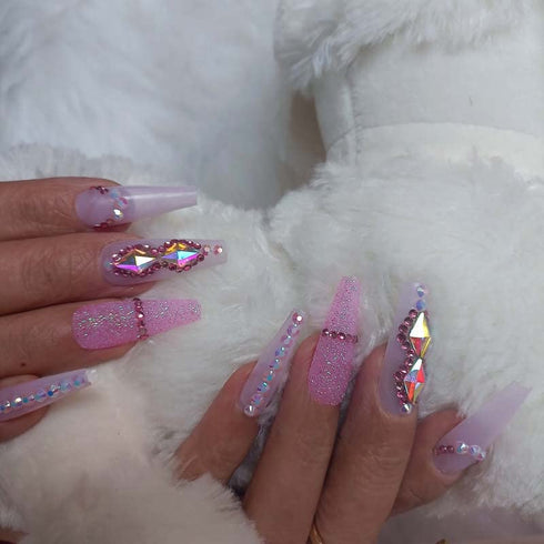 pink press on Nails luxury Fake Nails powder Sequins Art Acrylic False Nails Tips Ballerina Nails for Women and Girls long Coffin