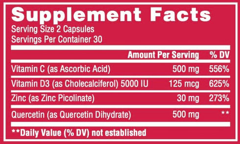 ImmunoBlaster Zinc Quercetin 500mg with Vitamin D and C, Antioxidant Immune Support Supplement for Men and Women - 60
