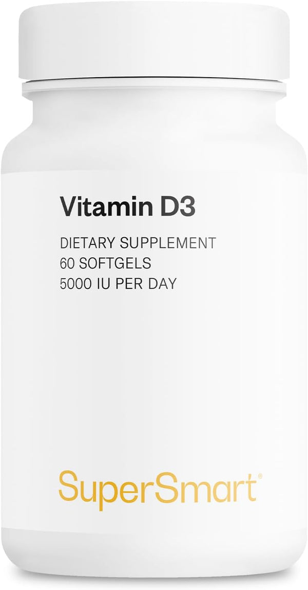 Supersmart Vitamin D3 5000 IU per Day, 125mcg, High Potency & Bioavailability, Non-GMO & Gluten Free, 60 Softgels