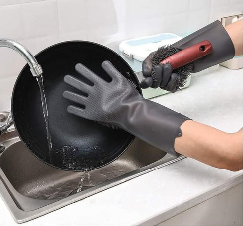 Silicone Dishwashing Gloves, Pet Grooming Rubber Scrubbing Gloves for Housework, Cars, Dogs