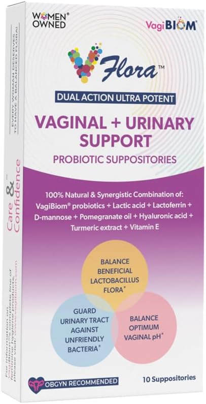 VagiBiom Dual Action Formula. Vaginal and Urinary Support to Balance Intimate Flora.