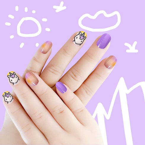 Laza 120pcs Children Nails Girls Press On Artificial Nail Tips, Pre-glue Full Cover Short Cute False Nail Kits