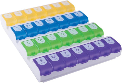EZY DOSE Weekly (7-Day) Pill Case - Multi-Colored Medicine Planner, Large Compartments, BPA Free