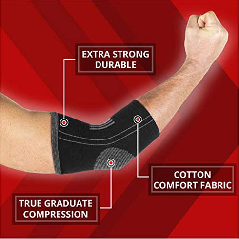 Cotton Compression Elbow Sleeves - 2 Support Braces for Pain Relief in Joints and Tendons