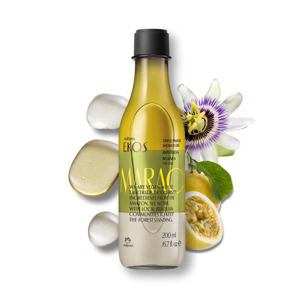NATURA - Ekos Maracujá Triple Phase Shower Oil, Calming In-Shower or Bath Oil, Vegan Skin Care, 6.7 fl oz