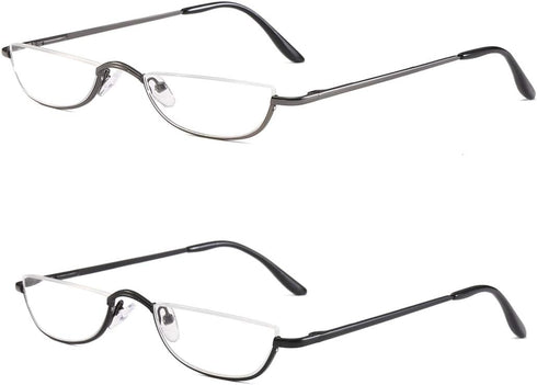 Half Frame Reading Glasses - 2 Pairs Half Metal Moon Readers for Women Men 3.50