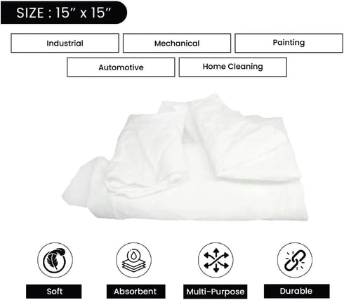 Recycled White Sheeting Rags - 100% Cotton Blend Lint Free Wiping Cloth, Bulk Cleaning Rag (5 lbs. Compressed Box)
