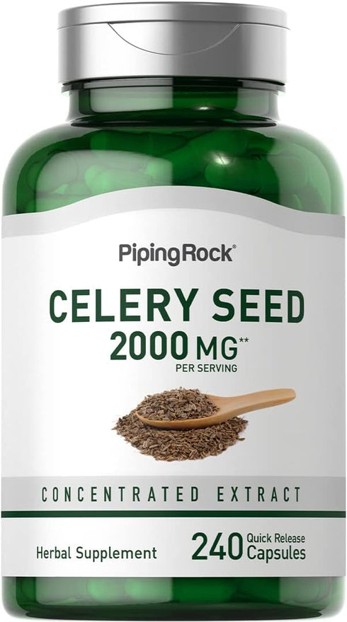 Piping Rock Celery Seed Extract Capsules | 2000mg | 240 Count | Non-GMO, Gluten Free, Concentrated Herbal Supplement