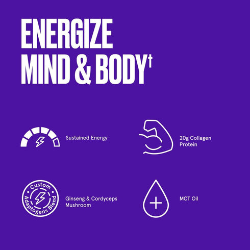 Bulletproof Dark Chocolate Energy Collagen Protein, 19.3 Ounces - Caffeine-Free Fuel with Vitamins & Antioxidants