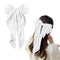 Large Hair Bow Clips for Women Girls, Silky Satin Hair Barrettes with Long Ribbon Tail, White Hair Bows Slides