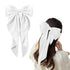 Large Hair Bow Clips for Women Girls, Silky Satin Hair Barrettes with Long Ribbon Tail, White Hair Bows Slides