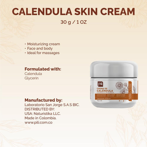 Pili Natural Calendula Cream, Hydrating Moisturizer for Dry Skin, Soothing Face and Body Cream, 3 pack